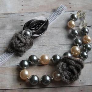 Grey & Ivory Faux Toddler Necklace