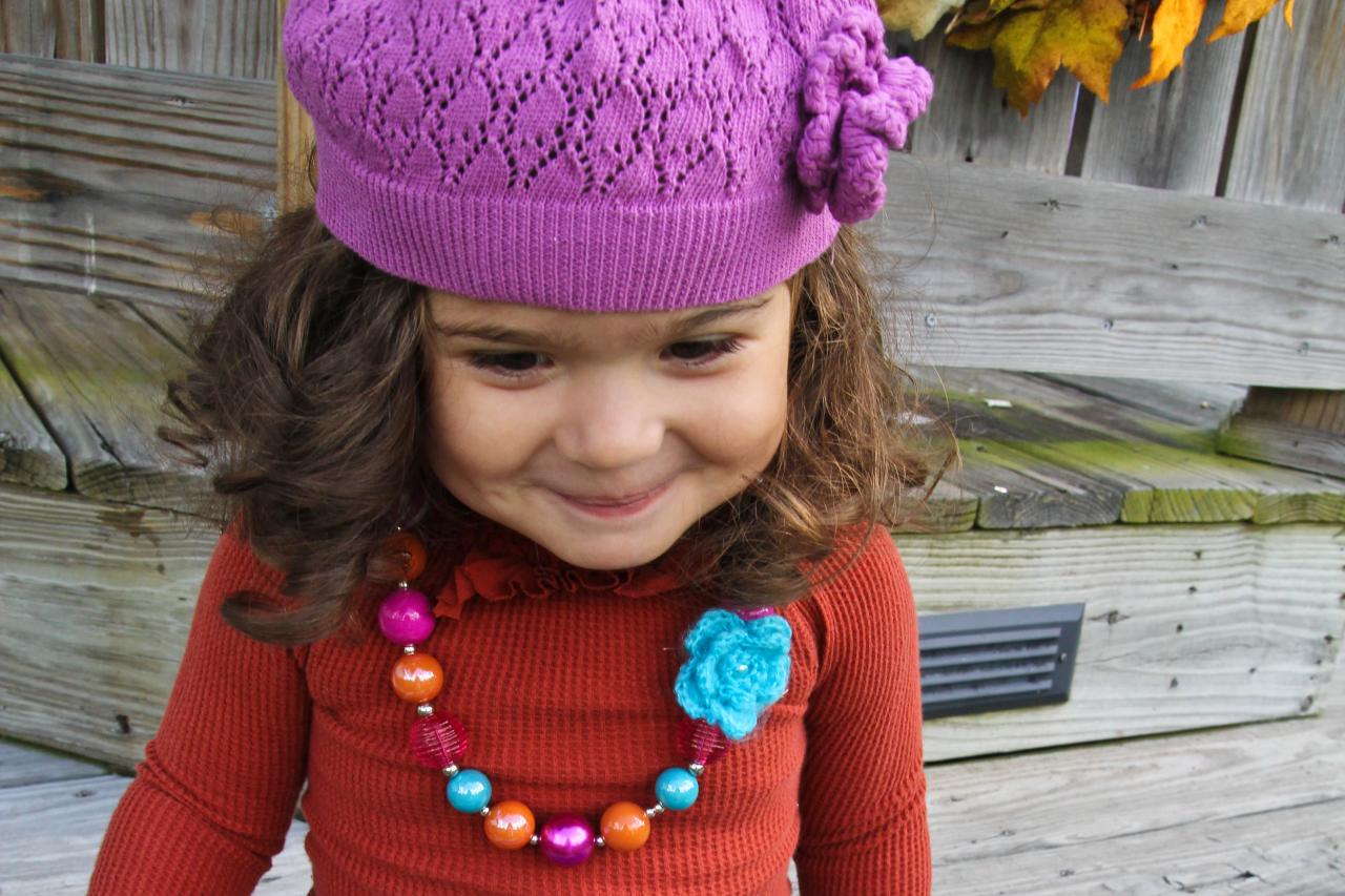 Turquoise & Orange Bubblegum Bead Toddler Necklace