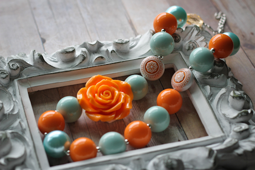 Light Aqua & Orange Bubblegum Bead Toddler Necklace