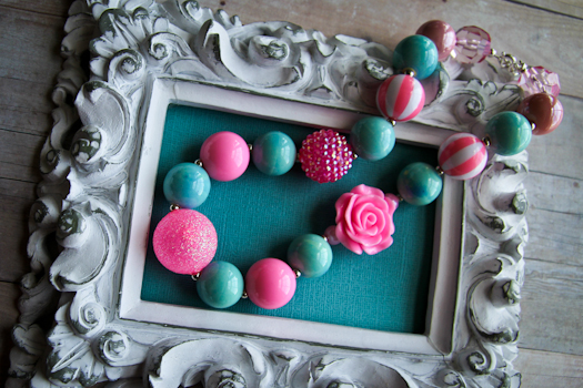 Chunky Pink & Teal "cotton Candy" Bubblegum Bead Toddler Necklace