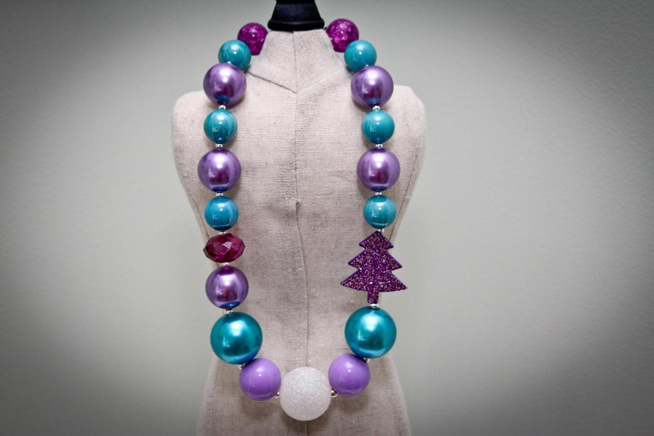 Purple & Teal Holiday Chunky Toddler Necklace